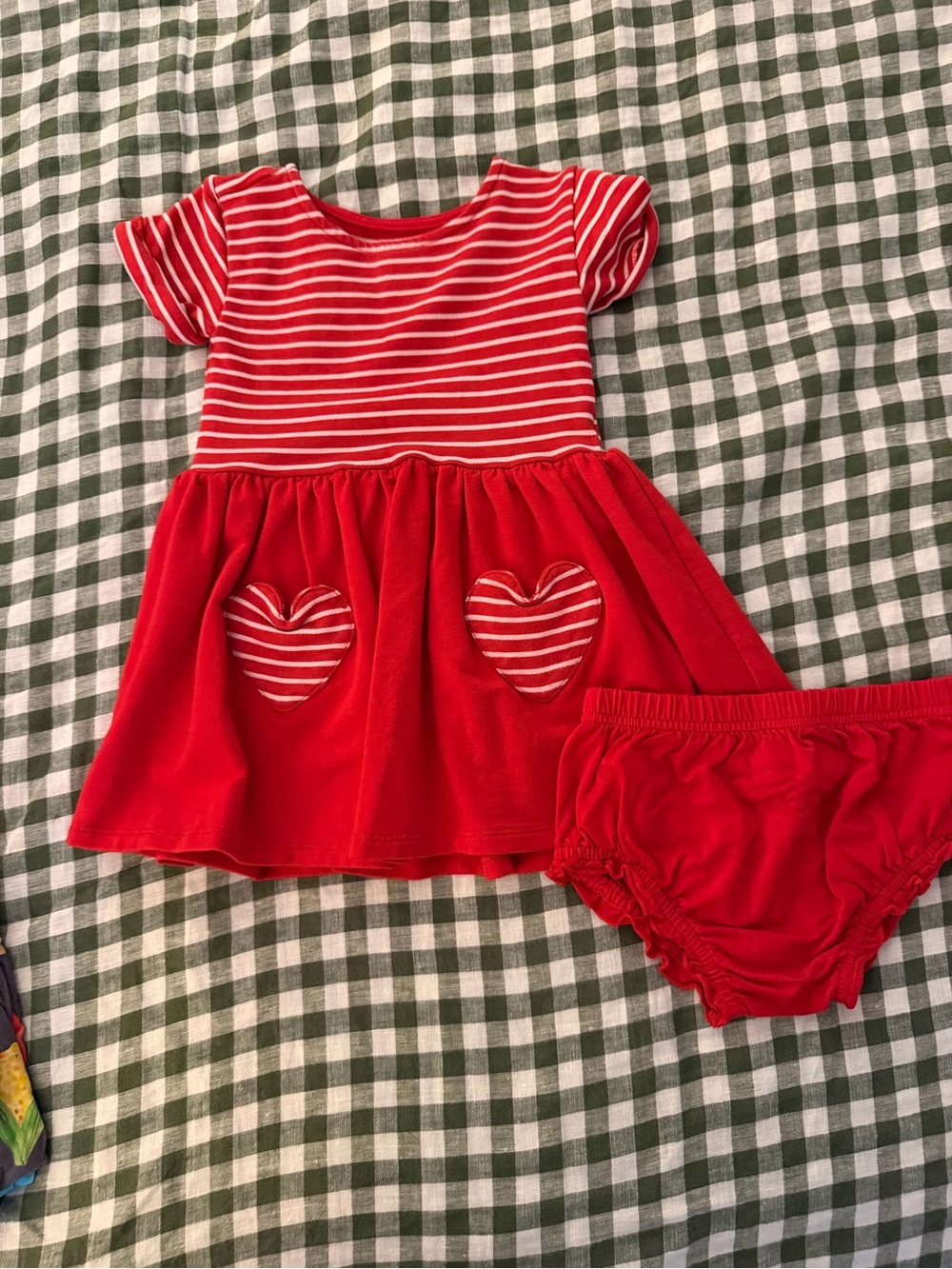 Little Sleepies Play Red Striped Baby Dress with Heart Pockets
